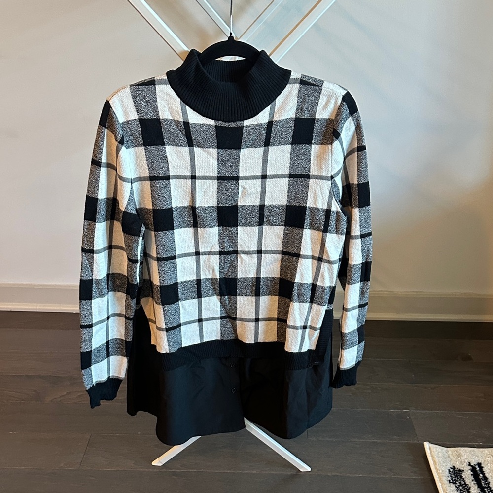 Style & Co. Black and White Plaid Turtleneck Sweater